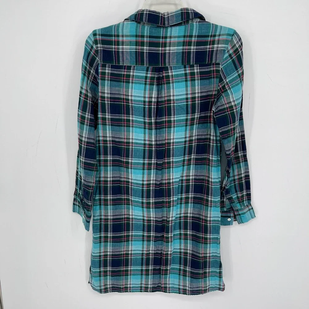 Old Navy Girl's Blue Plaid Long Sleeve Henley Tunic Shirt Dress Size XL 14 Reg
